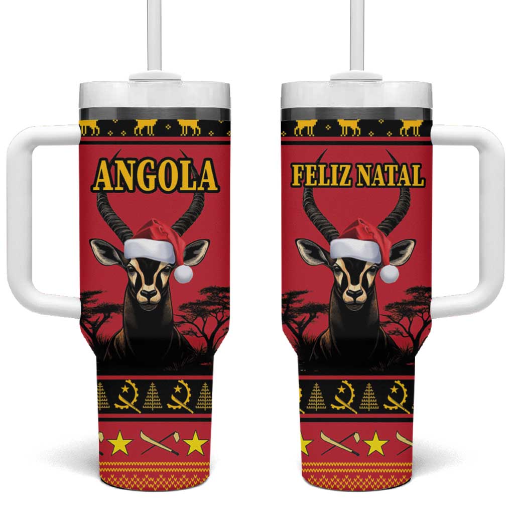 Afro Angola Giant Sable Antelope Christmas Tumbler With Handle Virtus Unita Fortior Feliz Natal