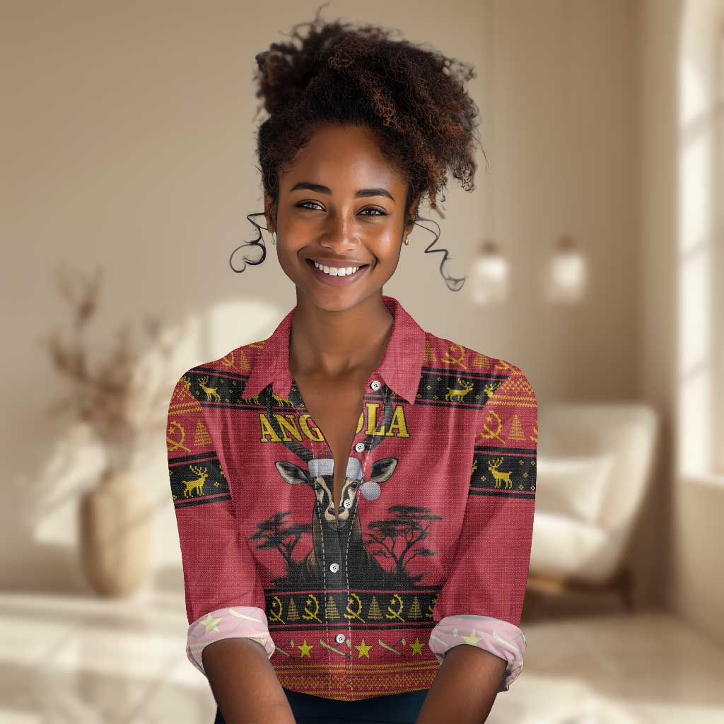 Afro Angola Giant Sable Antelope Christmas Women Casual Shirt Virtus Unita Fortior Feliz Natal