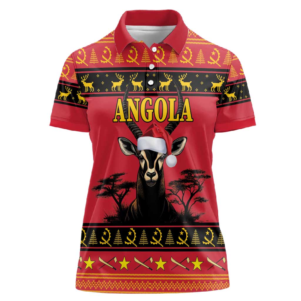 Afro Angola Giant Sable Antelope Christmas Women Polo Shirt Virtus Unita Fortior Feliz Natal