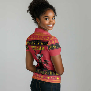 Afro Angola Giant Sable Antelope Christmas Women Polo Shirt Virtus Unita Fortior Feliz Natal