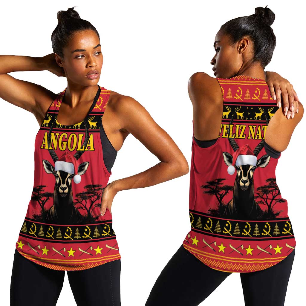 Afro Angola Giant Sable Antelope Christmas Women Racerback Tank Virtus Unita Fortior Feliz Natal