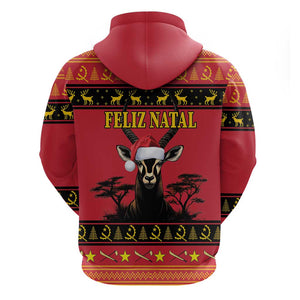 Afro Angola Giant Sable Antelope Christmas Zip Hoodie Virtus Unita Fortior Feliz Natal