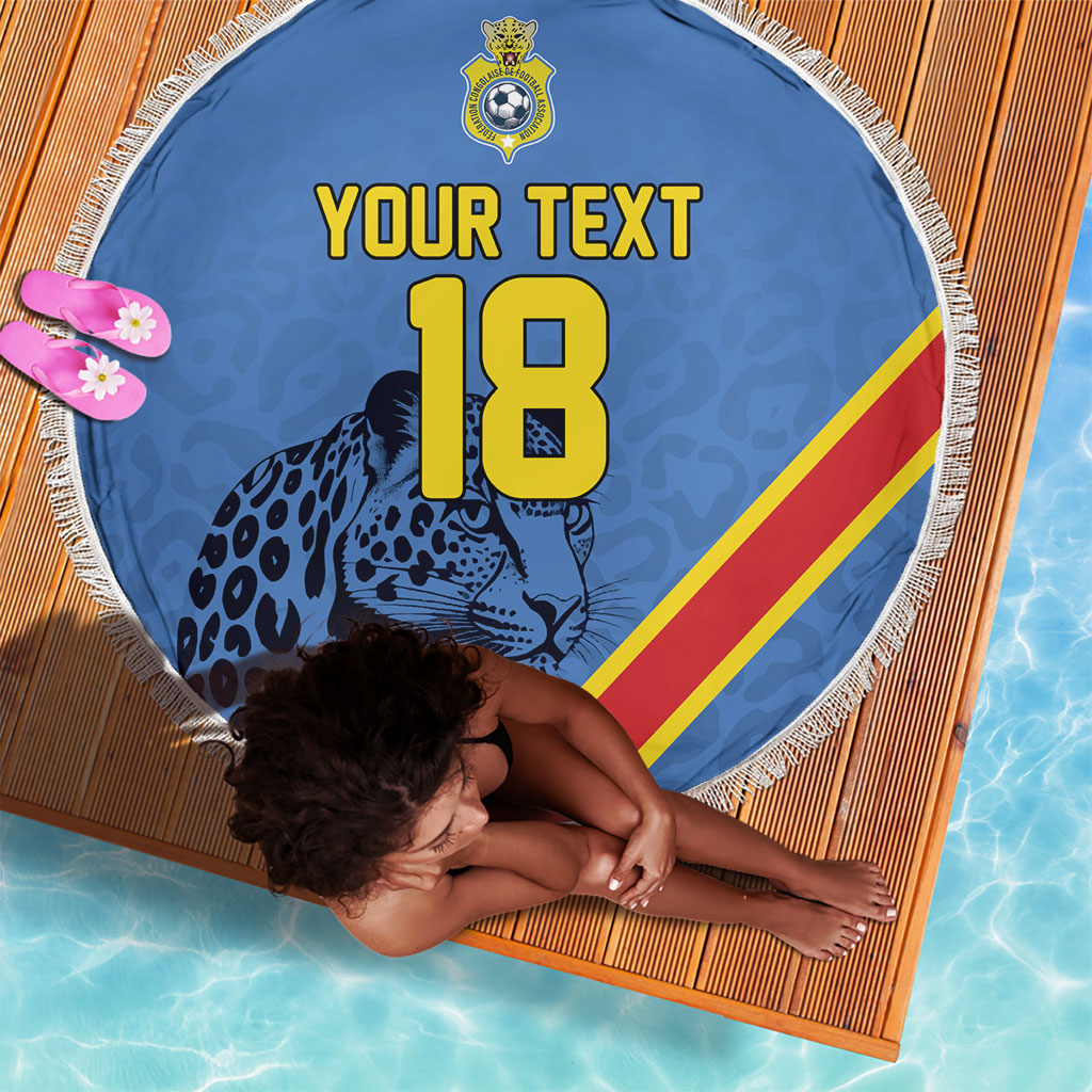 Custom DR Congo Football Beach Blanket Leopard Pride Heritage Edition