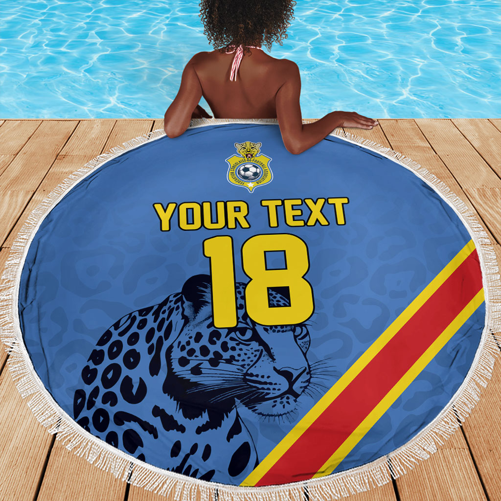 Custom DR Congo Football Beach Blanket Leopard Pride Heritage Edition