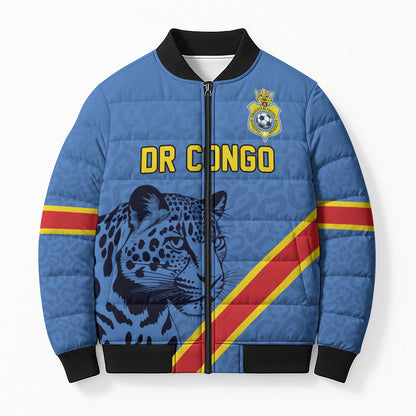Custom DR Congo Football Bomber Puffer Jacket Leopard Pride Heritage Edition