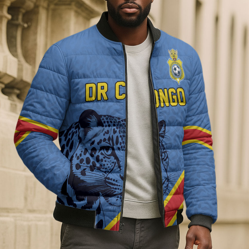 Custom DR Congo Football Bomber Puffer Jacket Leopard Pride Heritage Edition