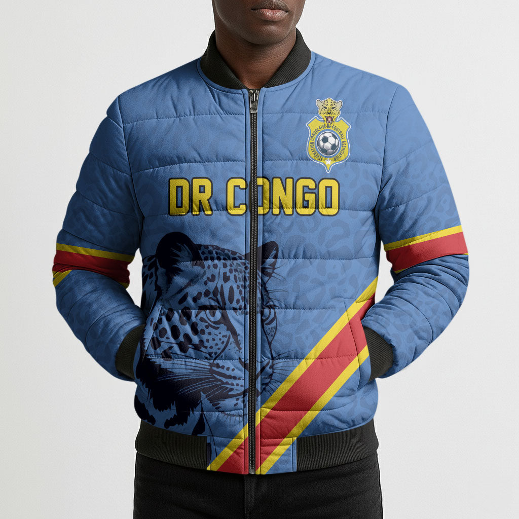 Custom DR Congo Football Bomber Puffer Jacket Leopard Pride Heritage Edition