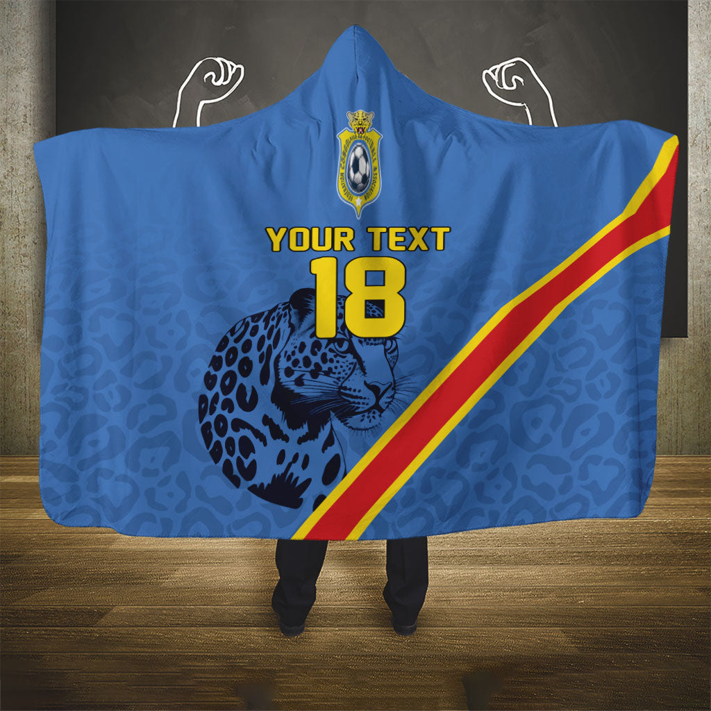 Custom DR Congo Football Hooded Blanket Leopard Pride Heritage Edition