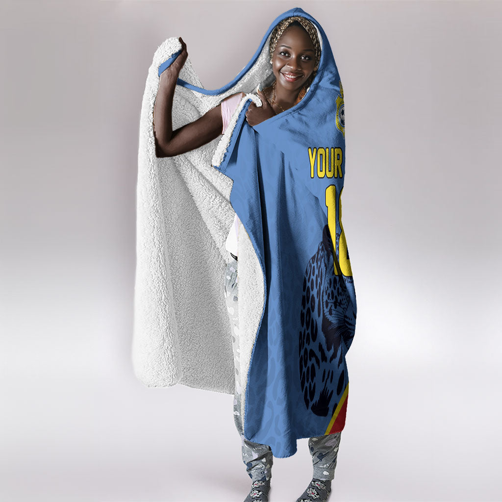 Custom DR Congo Football Hooded Blanket Leopard Pride Heritage Edition