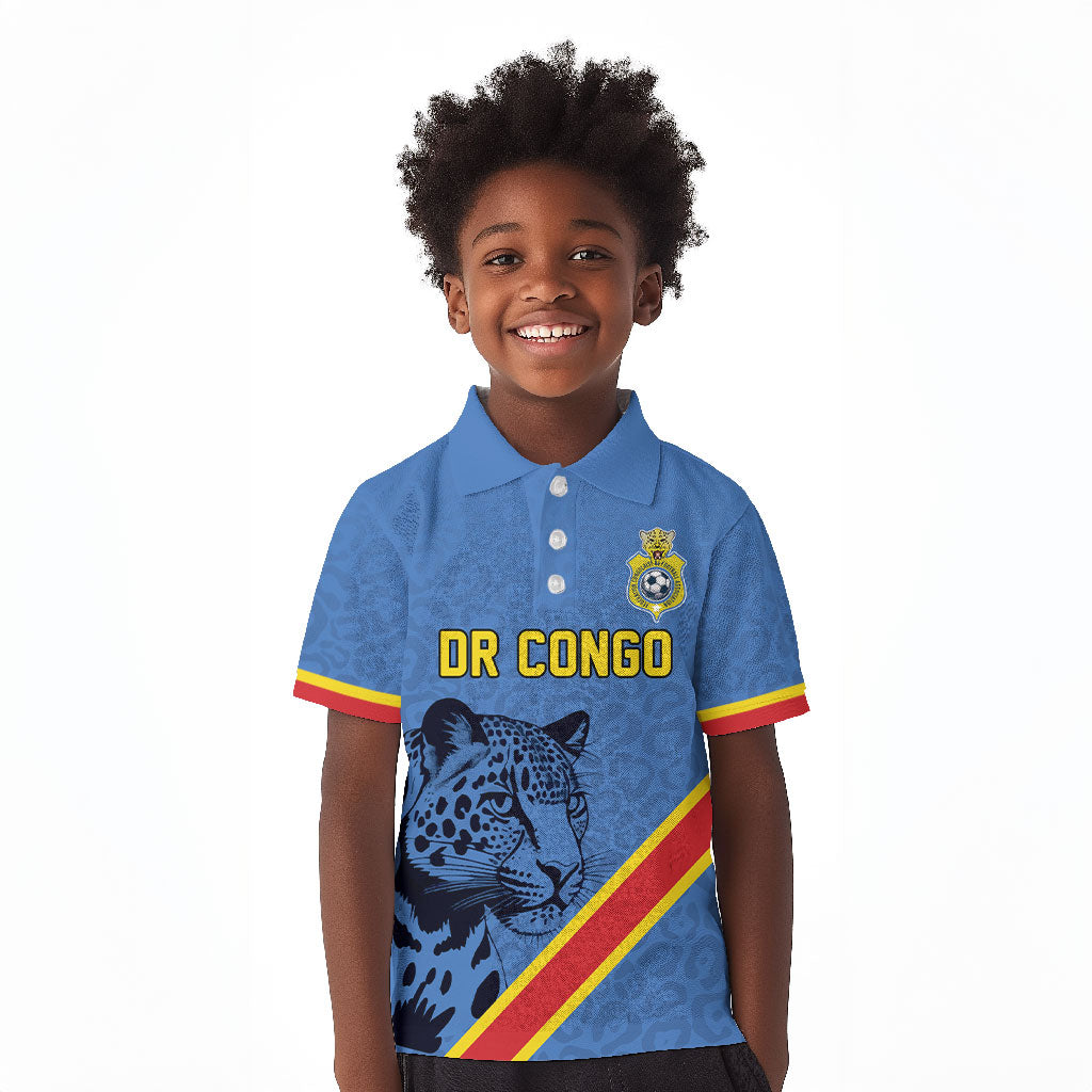 Custom DR Congo Football Kid Polo Shirt Leopard Pride Heritage Edition