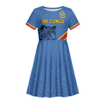 Custom DR Congo Football Kid Short Sleeve Dress Leopard Pride Heritage Edition