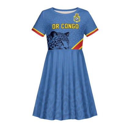 Custom DR Congo Football Kid Short Sleeve Dress Leopard Pride Heritage Edition
