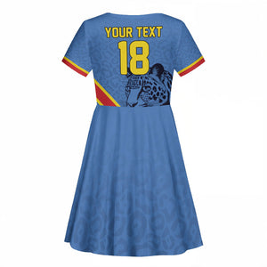 Custom DR Congo Football Kid Short Sleeve Dress Leopard Pride Heritage Edition