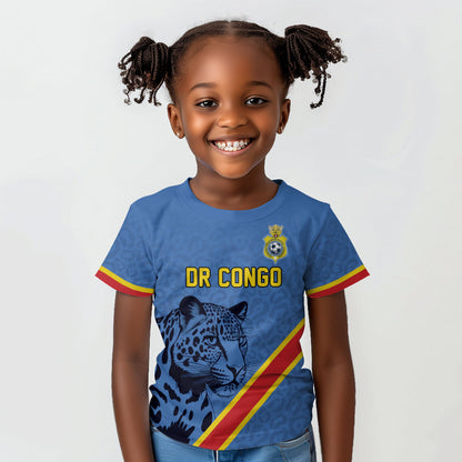 Custom DR Congo Football Kid T shirt Leopard Pride Heritage Edition