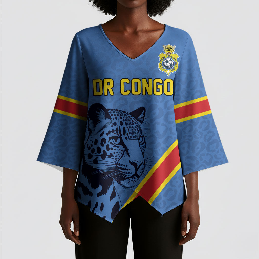 Custom DR Congo Football Kimono Sleeve Blouse Leopard Pride Heritage Edition
