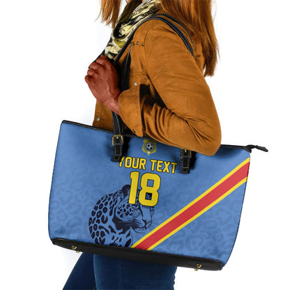 Custom DR Congo Football Leather Tote Bag Leopard Pride Heritage Edition