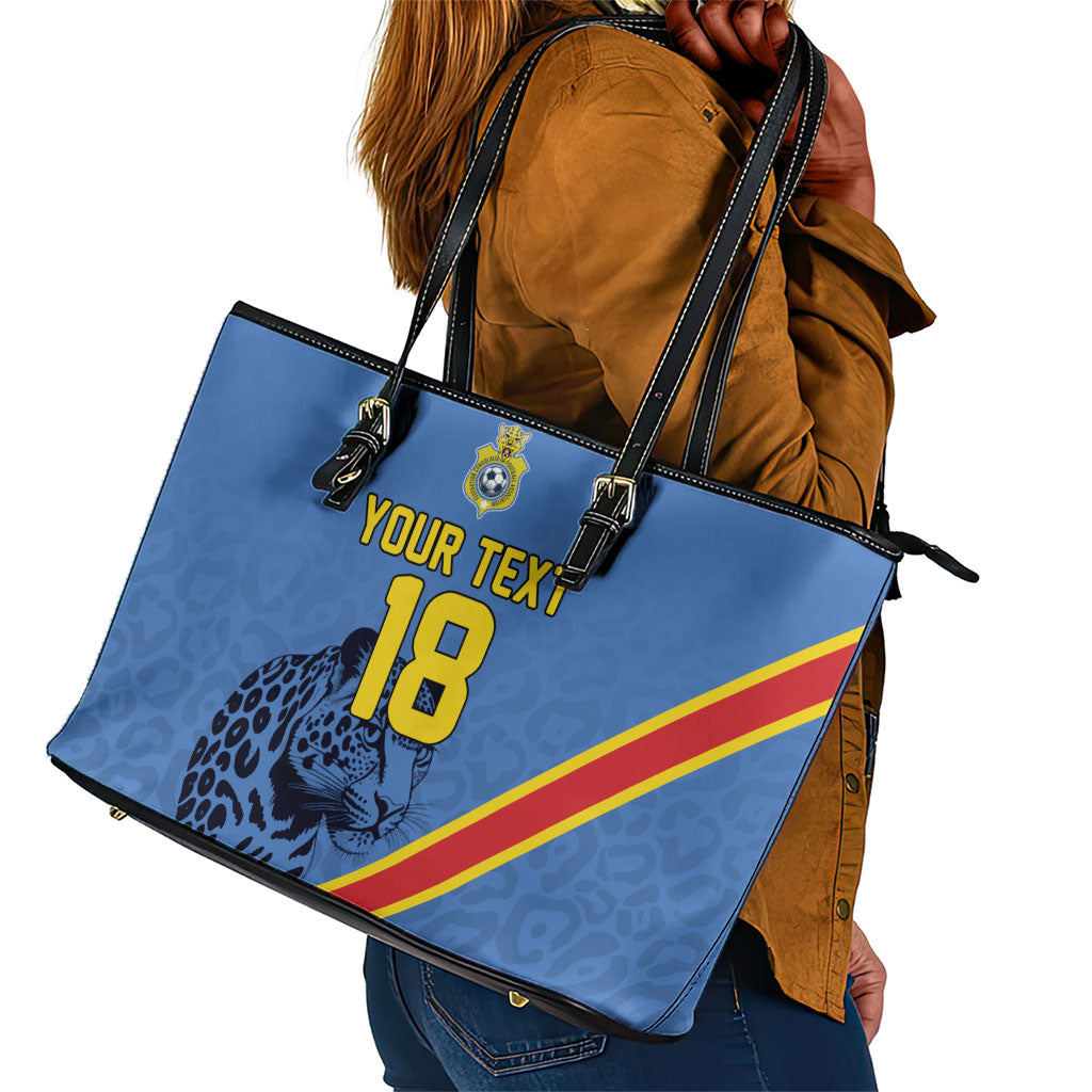 Custom DR Congo Football Leather Tote Bag Leopard Pride Heritage Edition