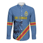 Custom DR Congo Football Long Sleeve Button Shirt Leopard Pride Heritage Edition