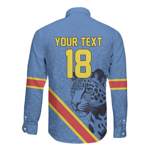 Custom DR Congo Football Long Sleeve Button Shirt Leopard Pride Heritage Edition