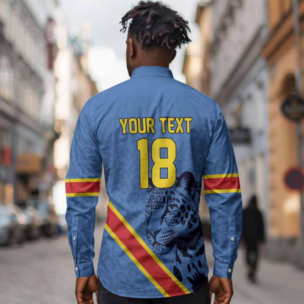 Custom DR Congo Football Long Sleeve Button Shirt Leopard Pride Heritage Edition
