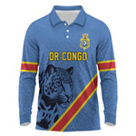 Custom DR Congo Football Long Sleeve Polo Shirt Leopard Pride Heritage Edition