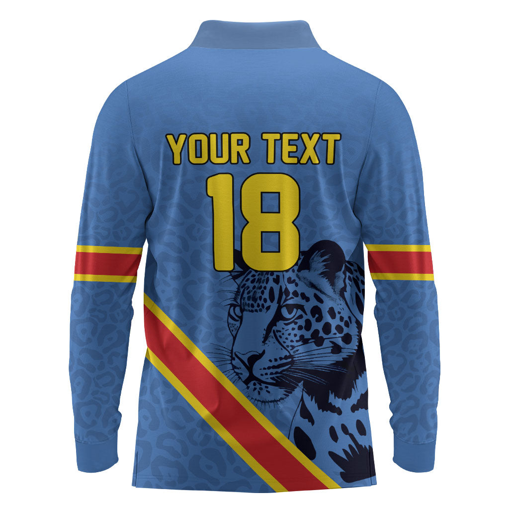 Custom DR Congo Football Long Sleeve Polo Shirt Leopard Pride Heritage Edition