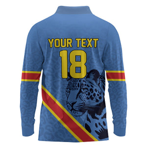 Custom DR Congo Football Long Sleeve Polo Shirt Leopard Pride Heritage Edition
