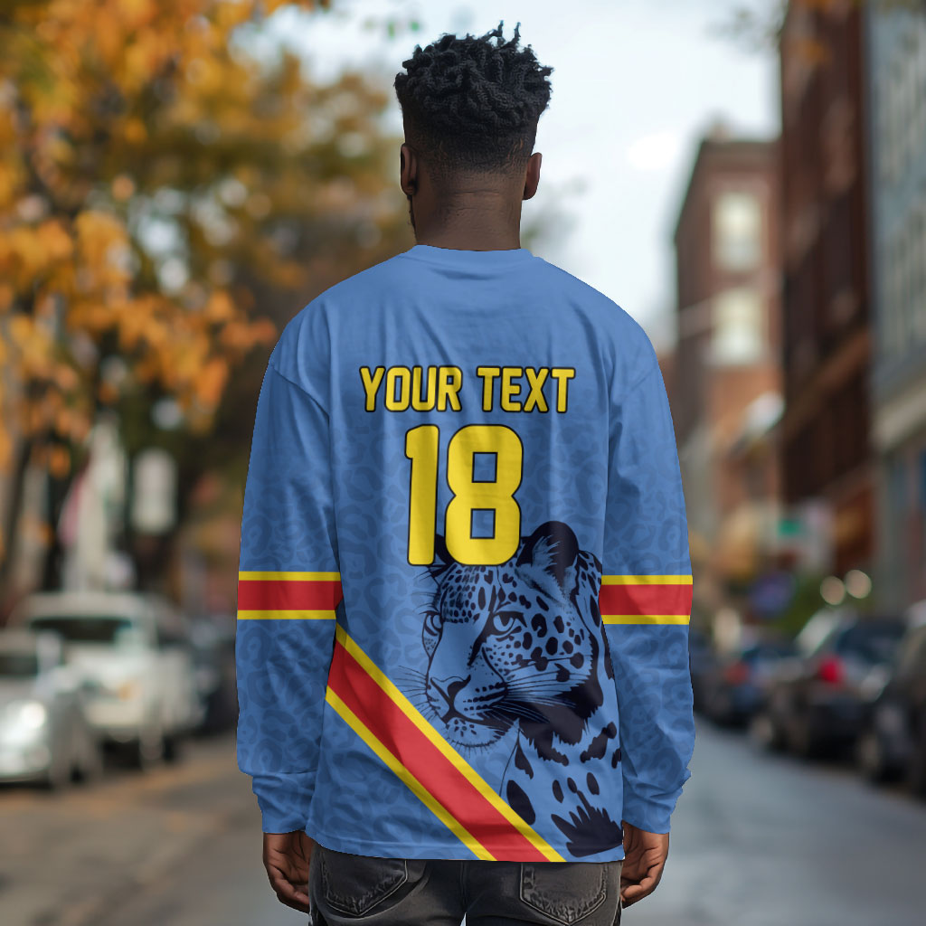Custom DR Congo Football Long Sleeve Shirt Leopard Pride Heritage Edition