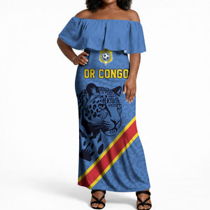 Custom DR Congo Football Off Shoulder Maxi Dress Leopard Pride Heritage Edition