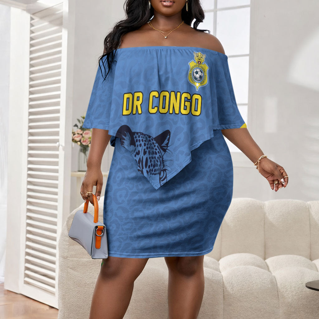 Custom DR Congo Football Off Shoulder Short Dress Leopard Pride Heritage Edition