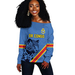 Custom DR Congo Football Off Shoulder Sweater Leopard Pride Heritage Edition