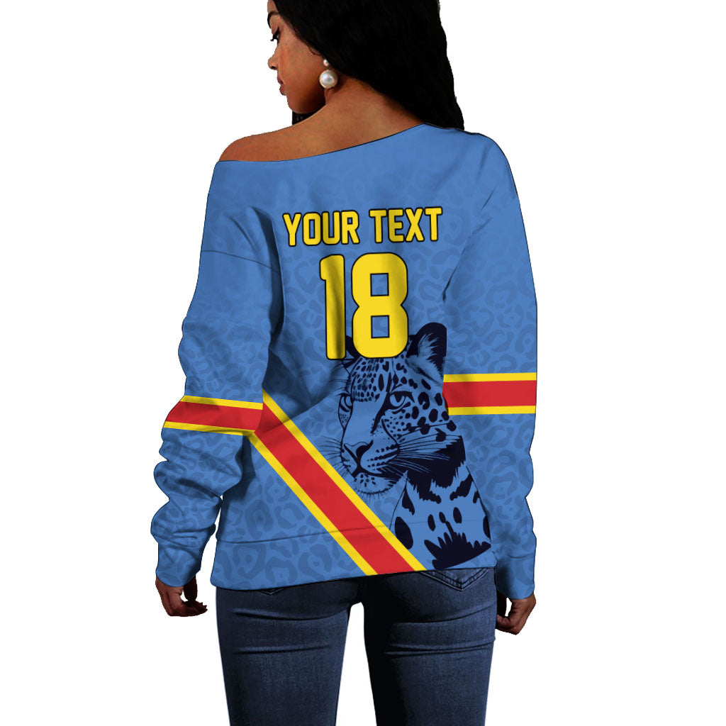 Custom DR Congo Football Off Shoulder Sweater Leopard Pride Heritage Edition