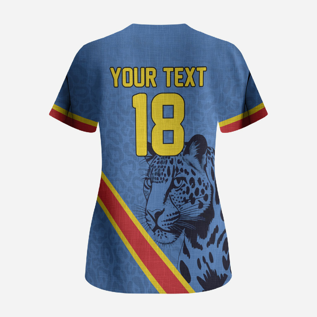 Custom DR Congo Football Scrub Top Leopard Pride Heritage Edition