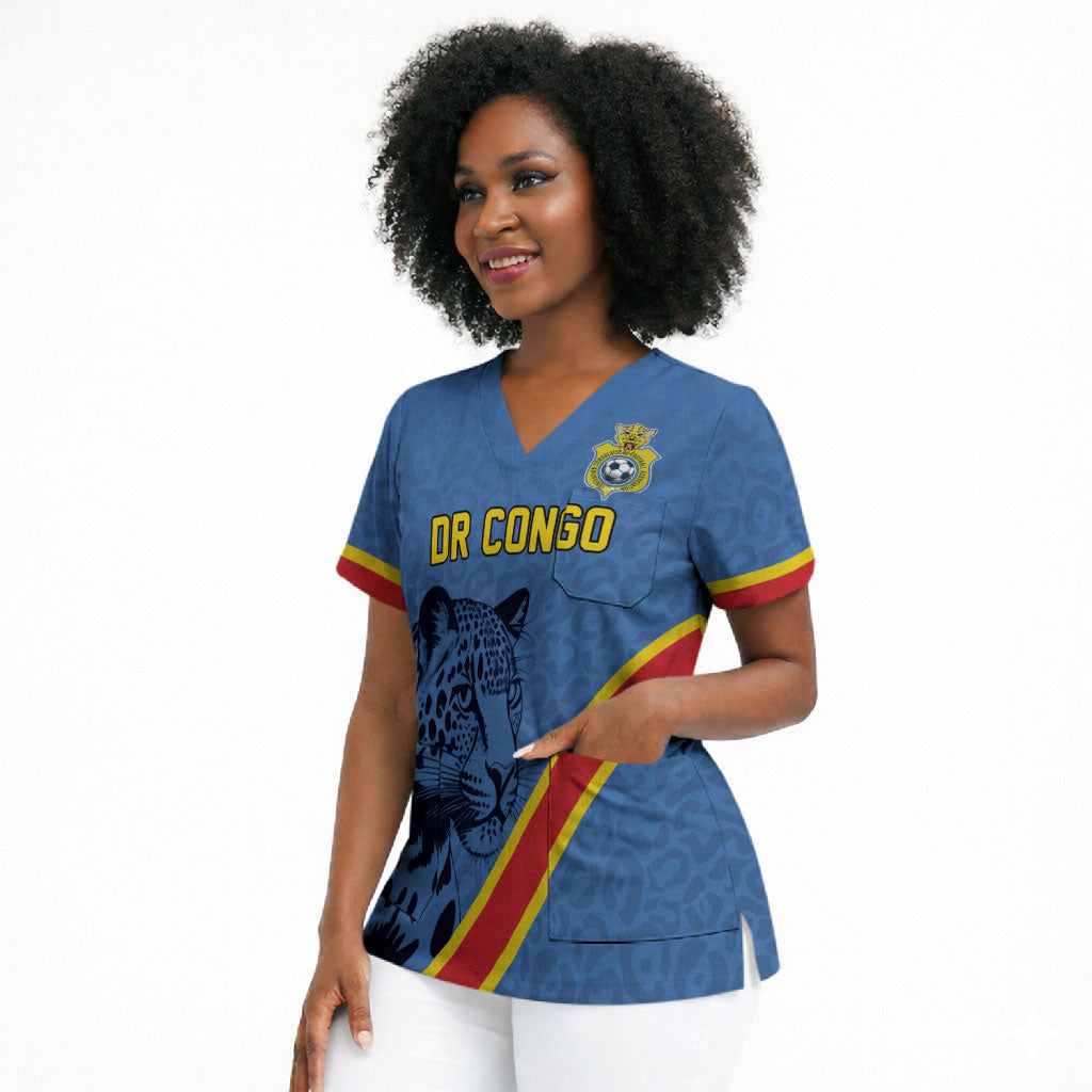 Custom DR Congo Football Scrub Top Leopard Pride Heritage Edition