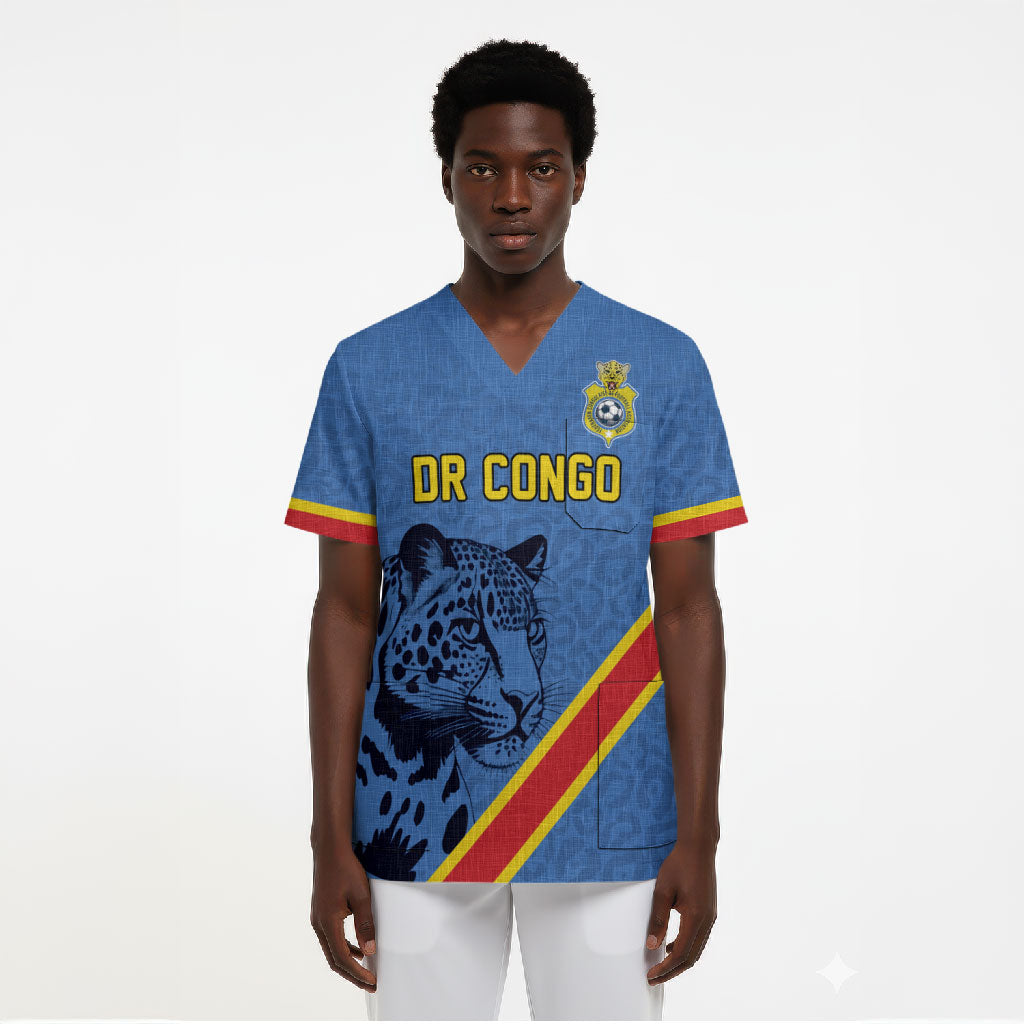 Custom DR Congo Football Scrub Top Leopard Pride Heritage Edition