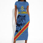 Custom DR Congo Football Short Sleeve Bodycon Dress Leopard Pride Heritage Edition