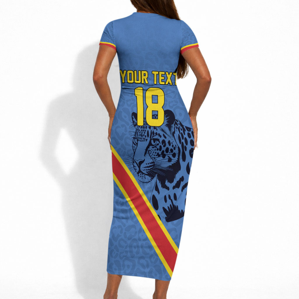 Custom DR Congo Football Short Sleeve Bodycon Dress Leopard Pride Heritage Edition