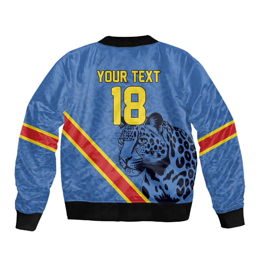 Custom DR Congo Football Sleeve Zip Bomber Jacket Leopard Pride Heritage Edition