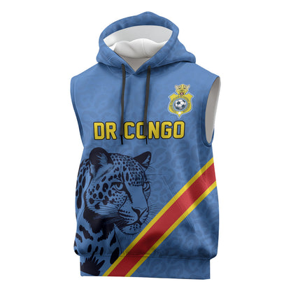 Custom DR Congo Football Sleeveless Hoodie Leopard Pride Heritage Edition