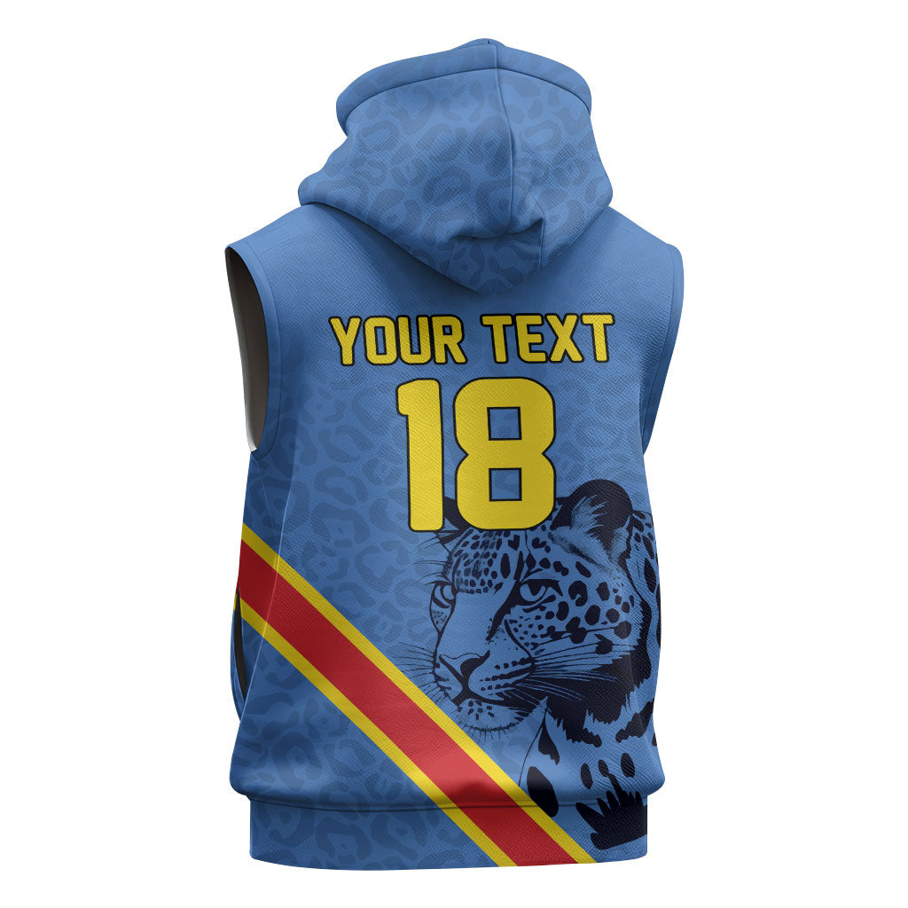 Custom DR Congo Football Sleeveless Hoodie Leopard Pride Heritage Edition