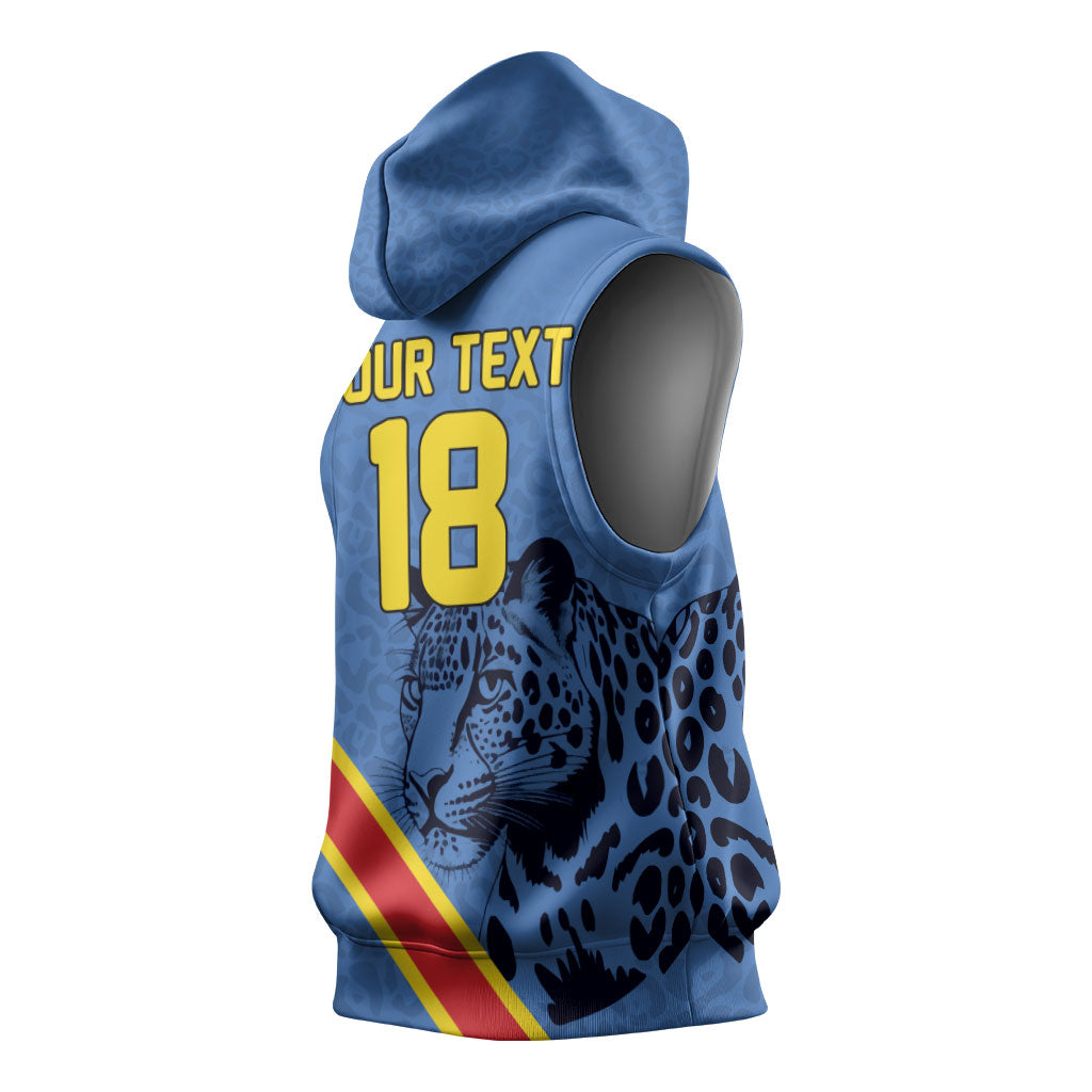 Custom DR Congo Football Sleeveless Hoodie Leopard Pride Heritage Edition