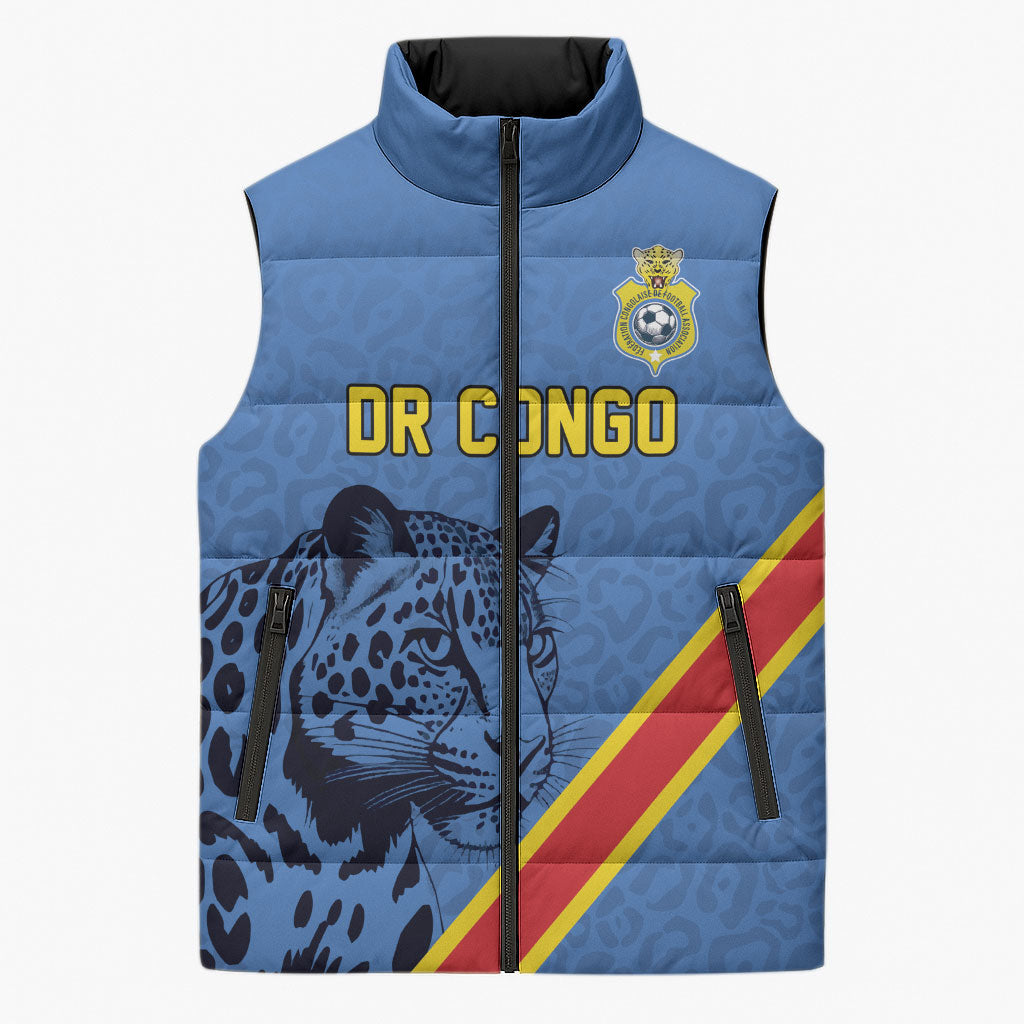 Custom DR Congo Football Sleeveless Puffer Jacket Leopard Pride Heritage Edition