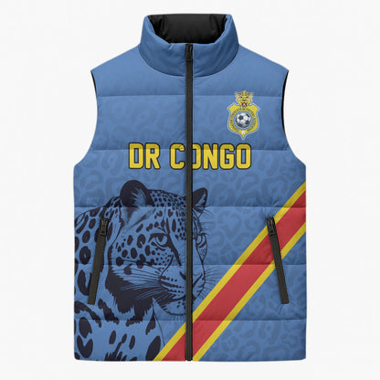 Custom DR Congo Football Sleeveless Puffer Jacket Leopard Pride Heritage Edition