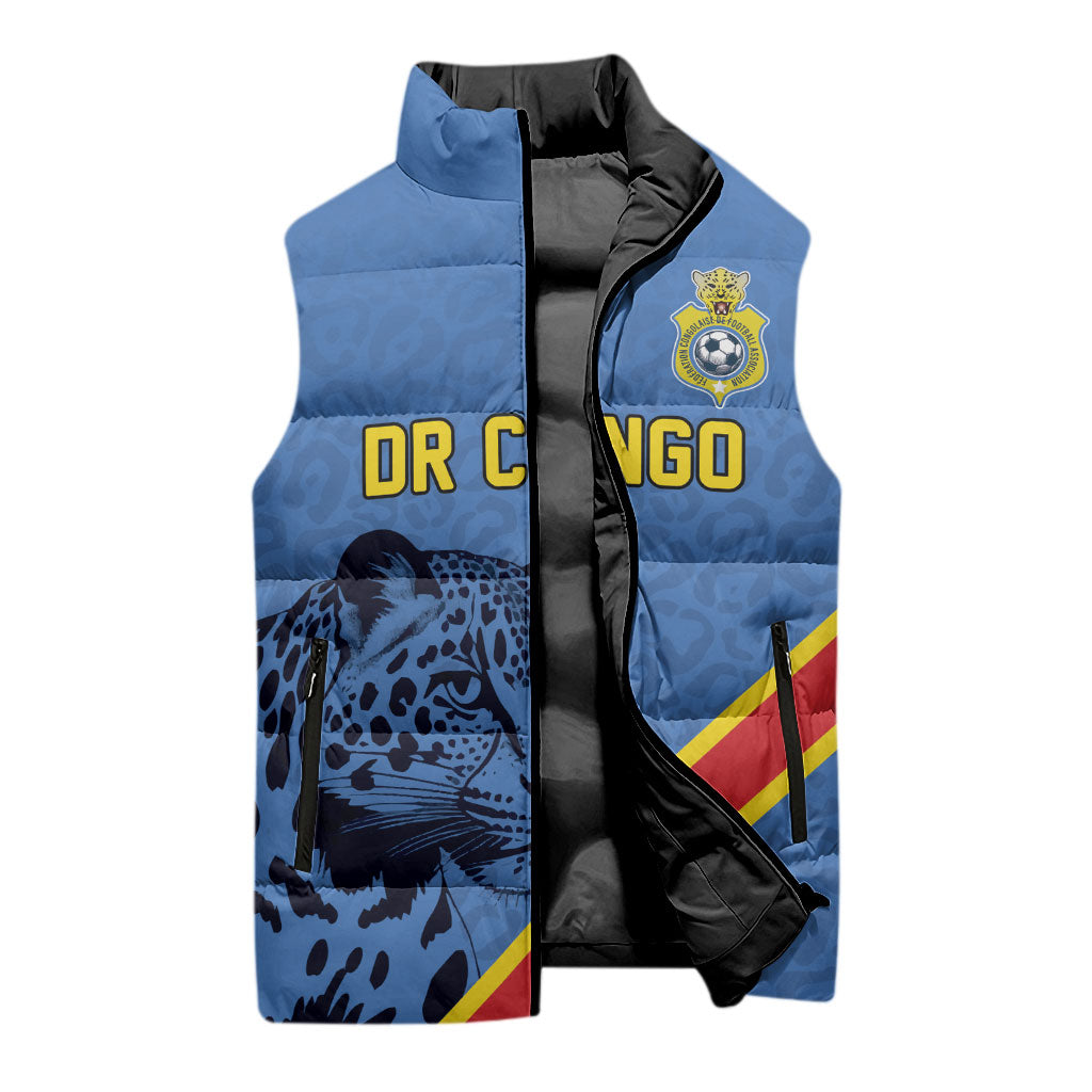Custom DR Congo Football Sleeveless Puffer Jacket Leopard Pride Heritage Edition