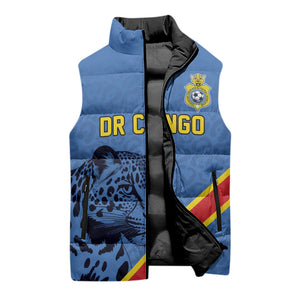 Custom DR Congo Football Sleeveless Puffer Jacket Leopard Pride Heritage Edition