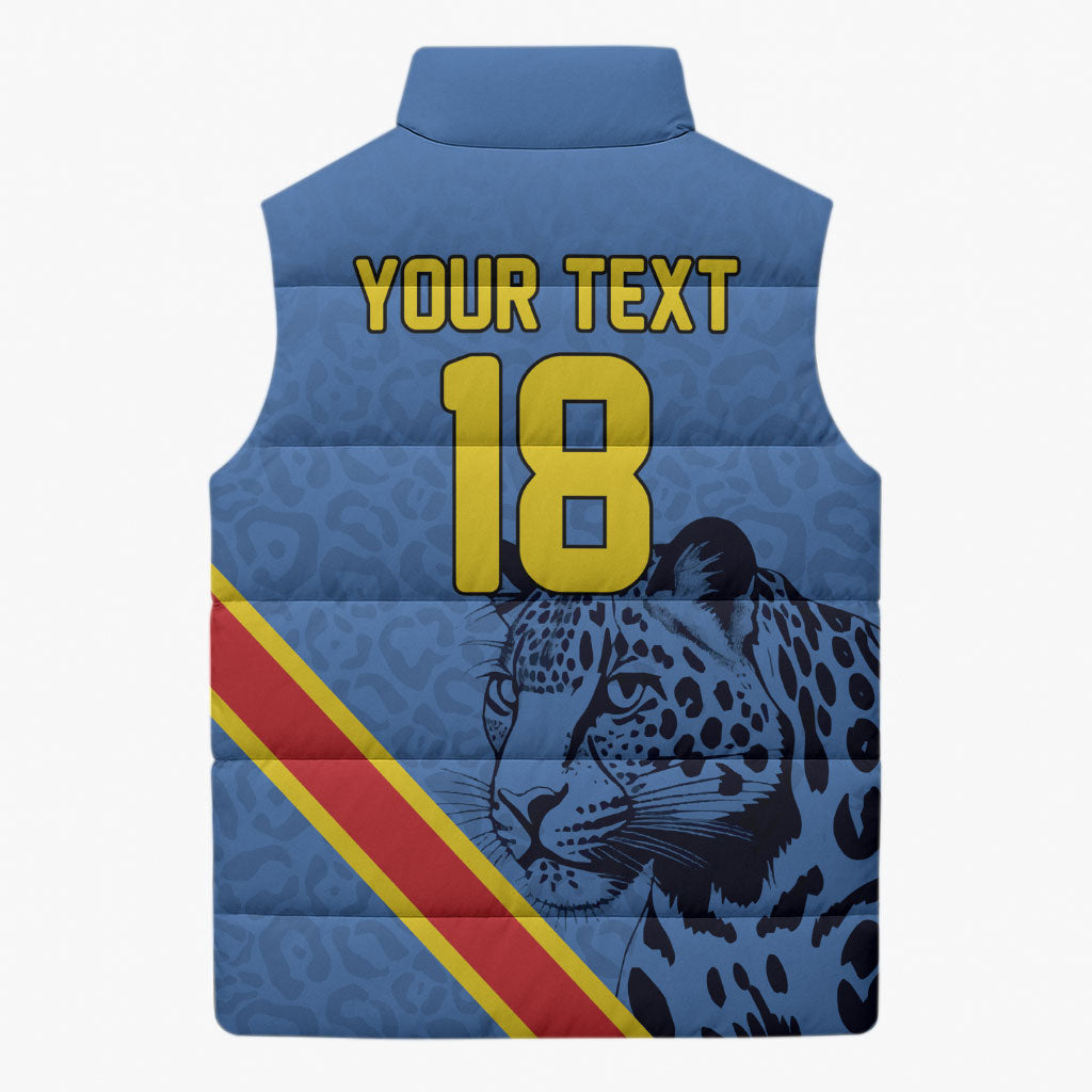 Custom DR Congo Football Sleeveless Puffer Jacket Leopard Pride Heritage Edition
