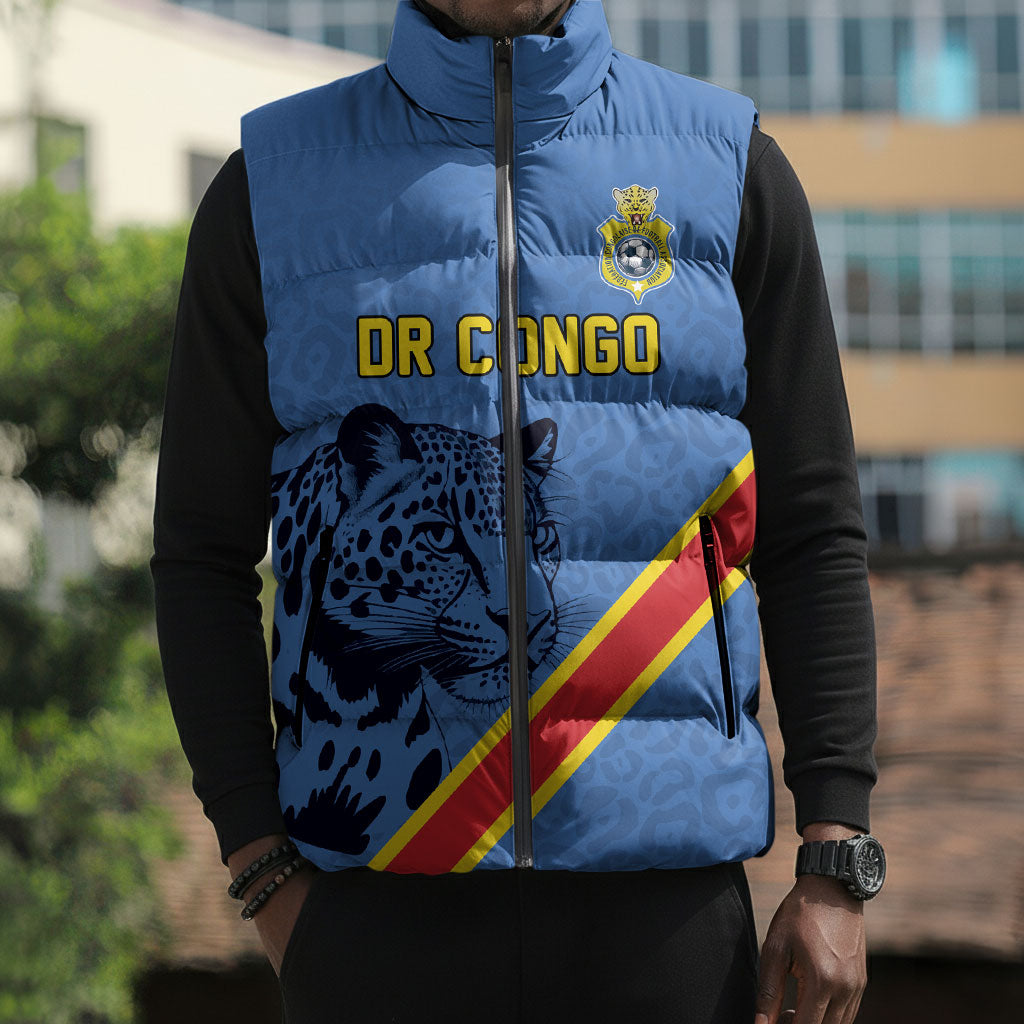 Custom DR Congo Football Sleeveless Puffer Jacket Leopard Pride Heritage Edition