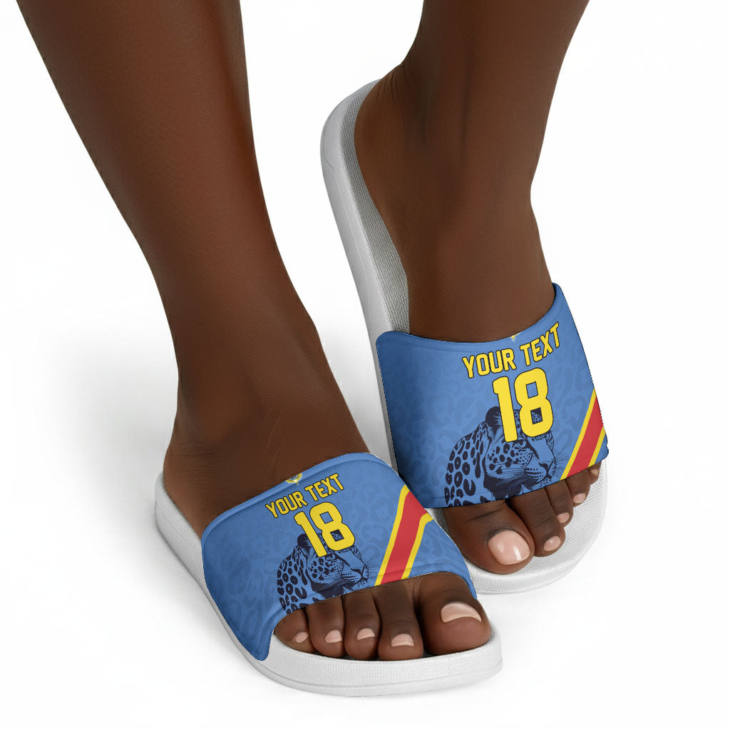 Custom DR Congo Football Slide Sandals Leopard Pride Heritage Edition