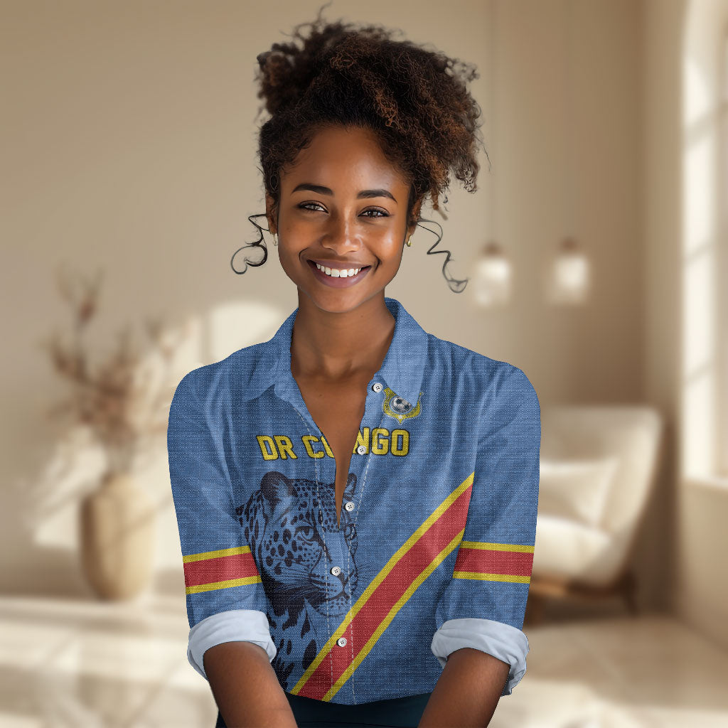 Custom DR Congo Football Women Casual Shirt Leopard Pride Heritage Edition