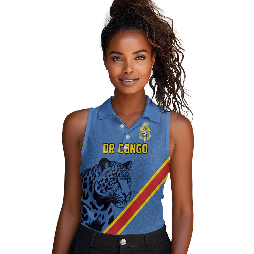 Custom DR Congo Football Women Sleeveless Polo Shirt Leopard Pride Heritage Edition